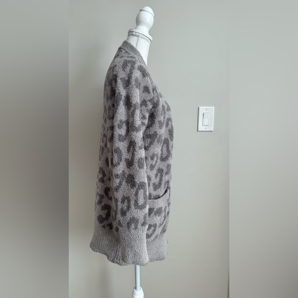 Barefoot Dreams Cozy Chic Leopard Cardigan Sweater Linen Warm Gray S - Picture 14 of 14